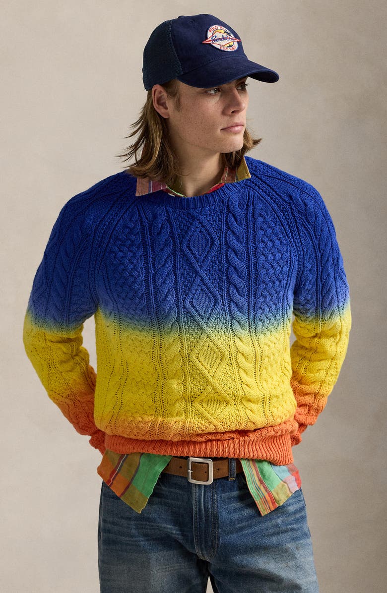 Polo Ralph Lauren Ombré Cable Cotton Crewneck Sweater, Alternate, color, 