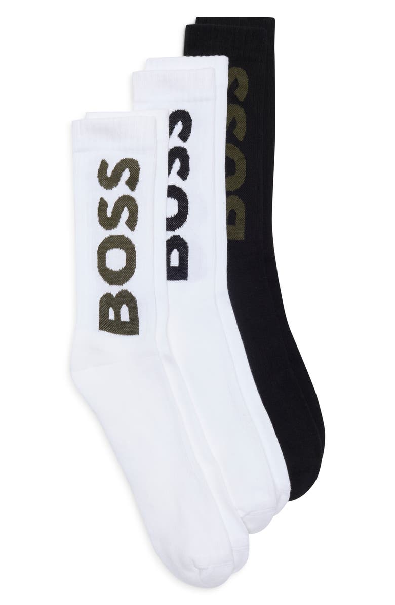 BOSS 3-Pack Logo Ribbed Crew Socks, Main, color, Open Miscellaneous