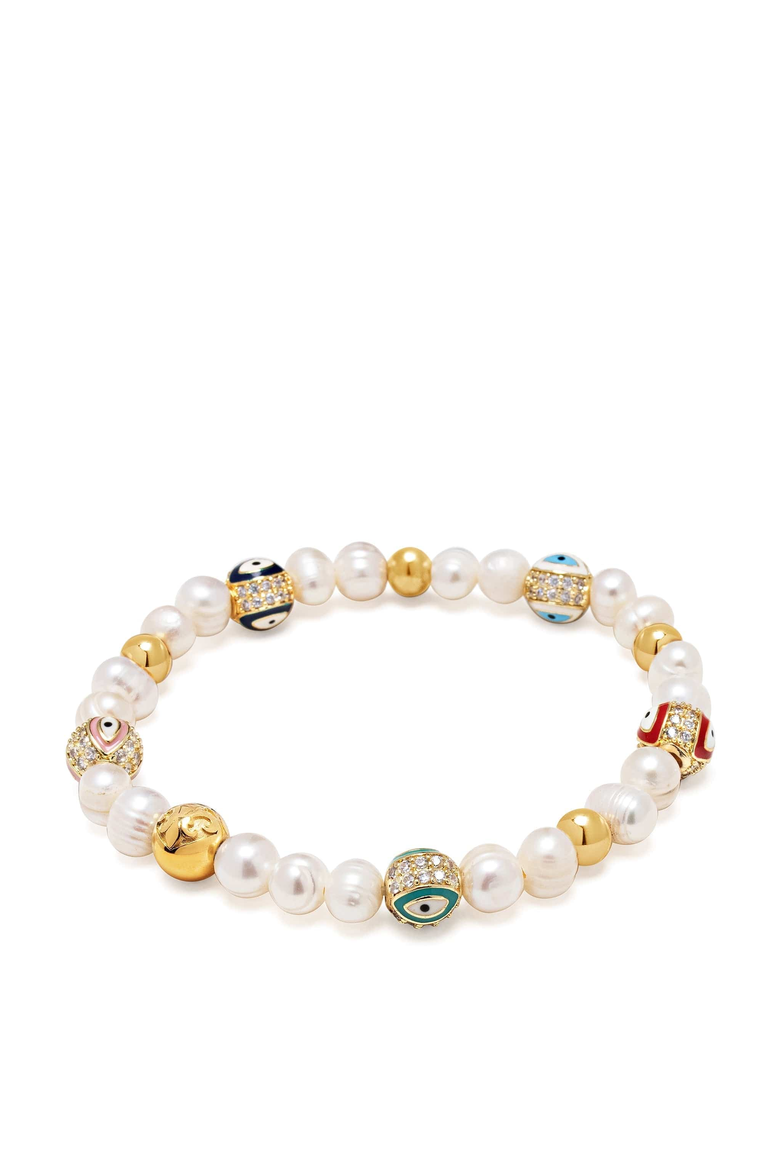 Evil Eye Pearl Bracelet, Main, color, White