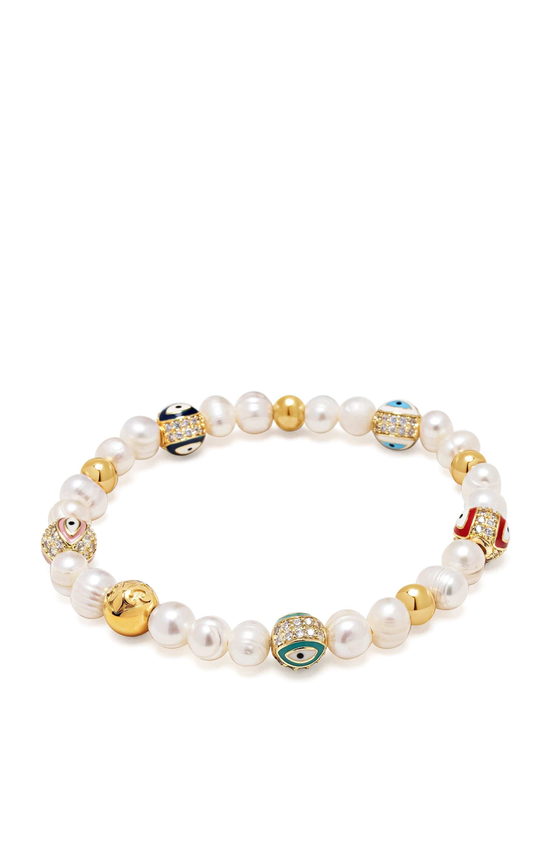 Nialaya Evil Eye Pearl Bracelet, Main, color, White
