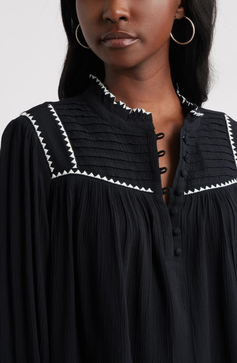 Treasure & Bond High Neck Embroidered Long Sleeve Top, Alternate, color, Black