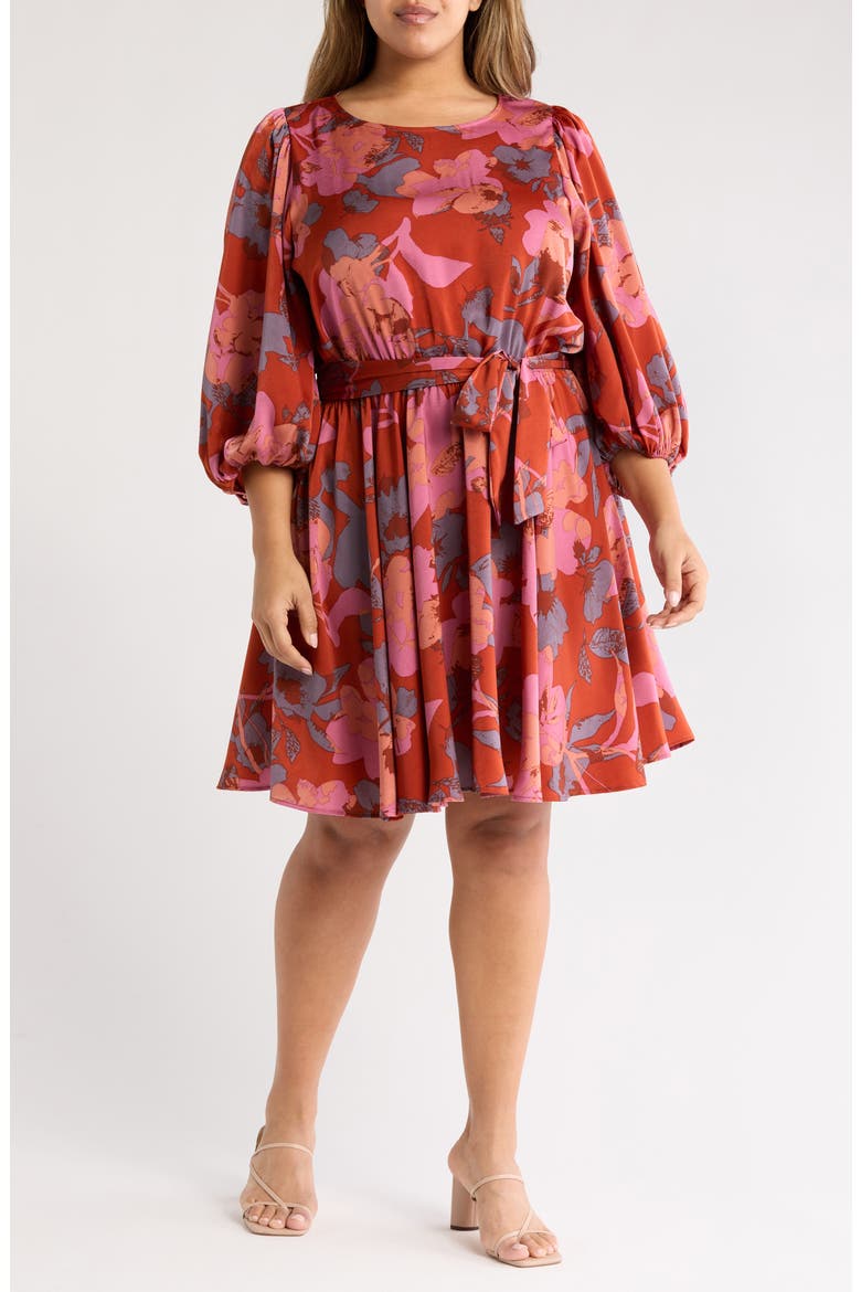 Floral Long Sleeve Fit & Flare Dress, Main, color, SIENNA/ BLUE
