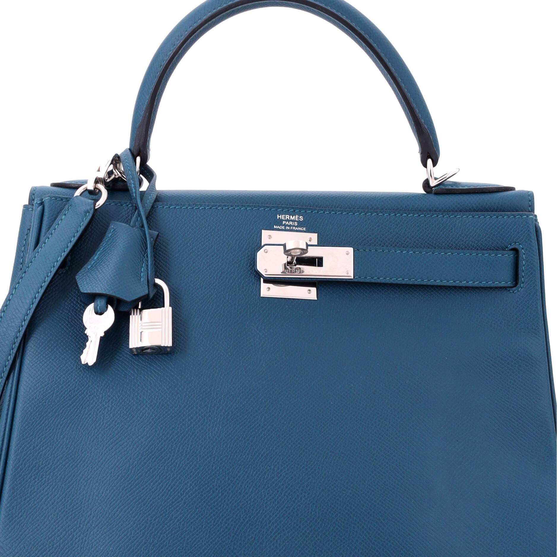 Kelly Handbag Blue Epsom with Palladium Hardware 28, Alternate, color, Colvert