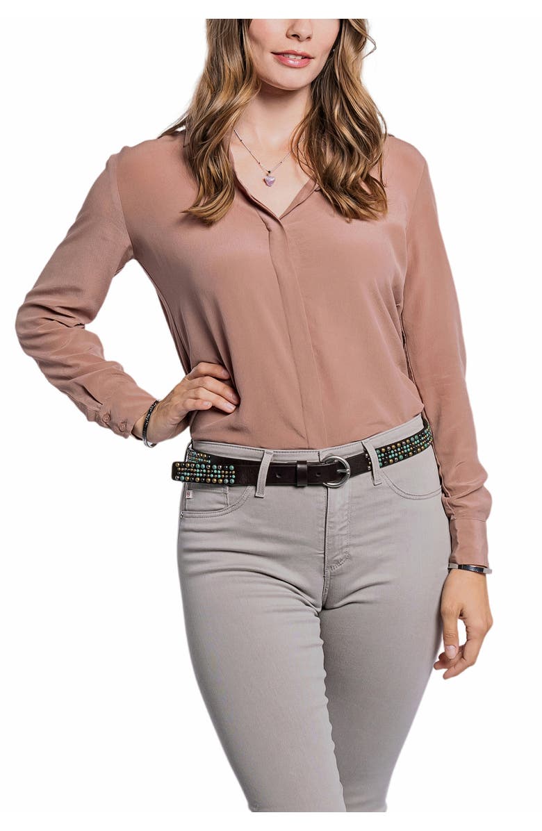 OLD TREND Amazonite Genuine Leather Studded Stitched Detail Belt, Alternate, color, Coffee