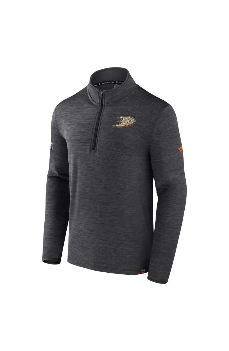FANATICS Men's Fanatics Branded  Heather Charcoal Anaheim Ducks Authentic Pro Quarter-Zip Pullover Top, Alternate, color, Heather Charcoal