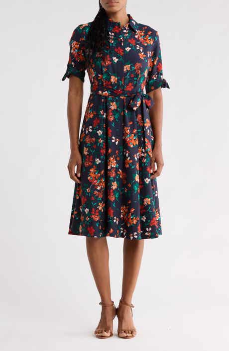 Floral Short Sleeve Tie Waist Shirtdress