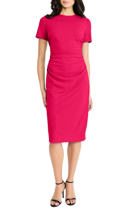 Ruched Short Sleeve Midi Dress