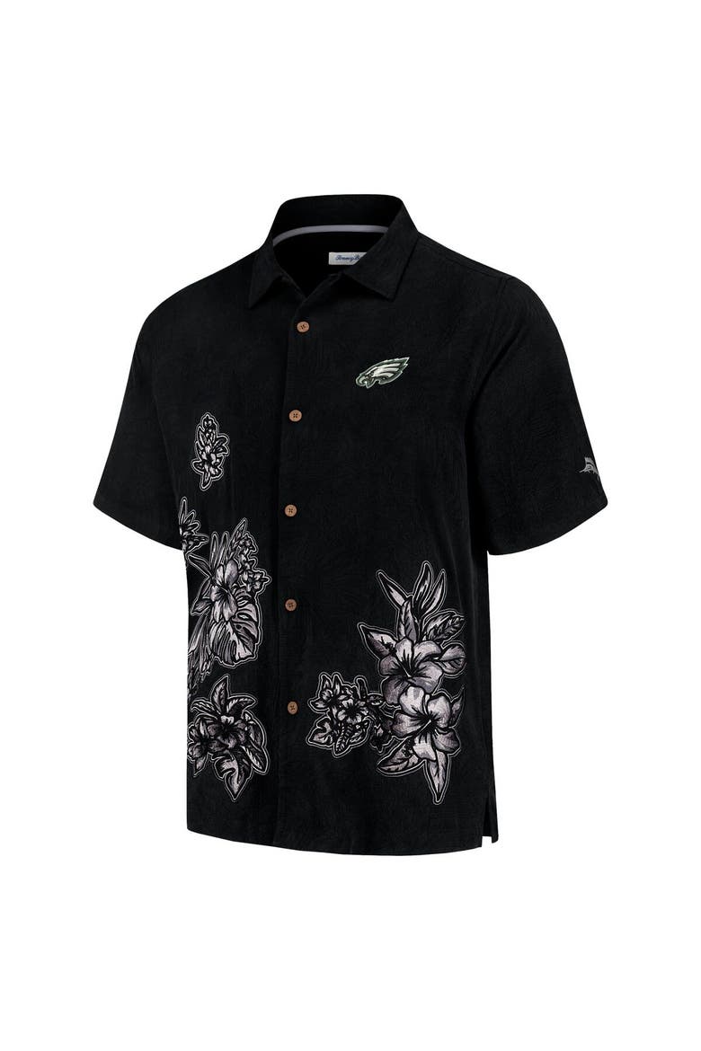 Men's Tommy Bahama Black Philadelphia Eagles Hibiscus Camp Button-Up Shirt, Alternate, color, Black