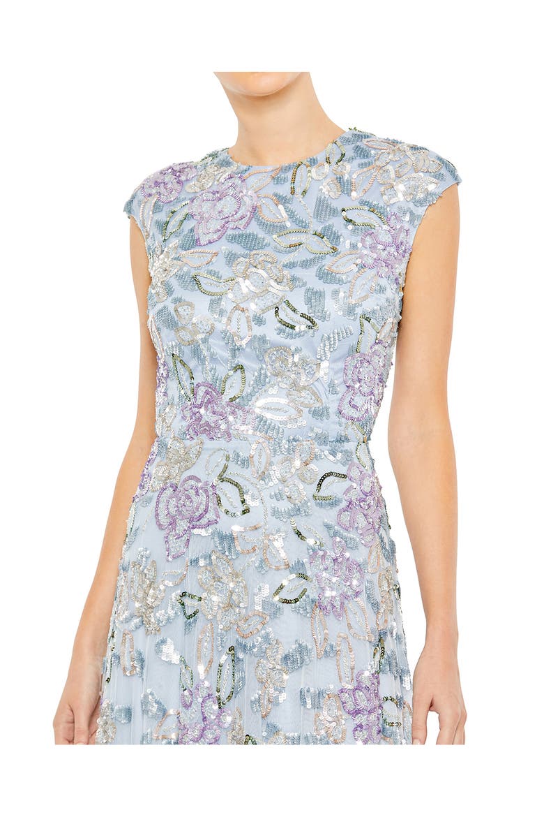 Sequined High Neck Cap Sleeve A Line Gown, Alternate, color, ICE BLUE MULTI