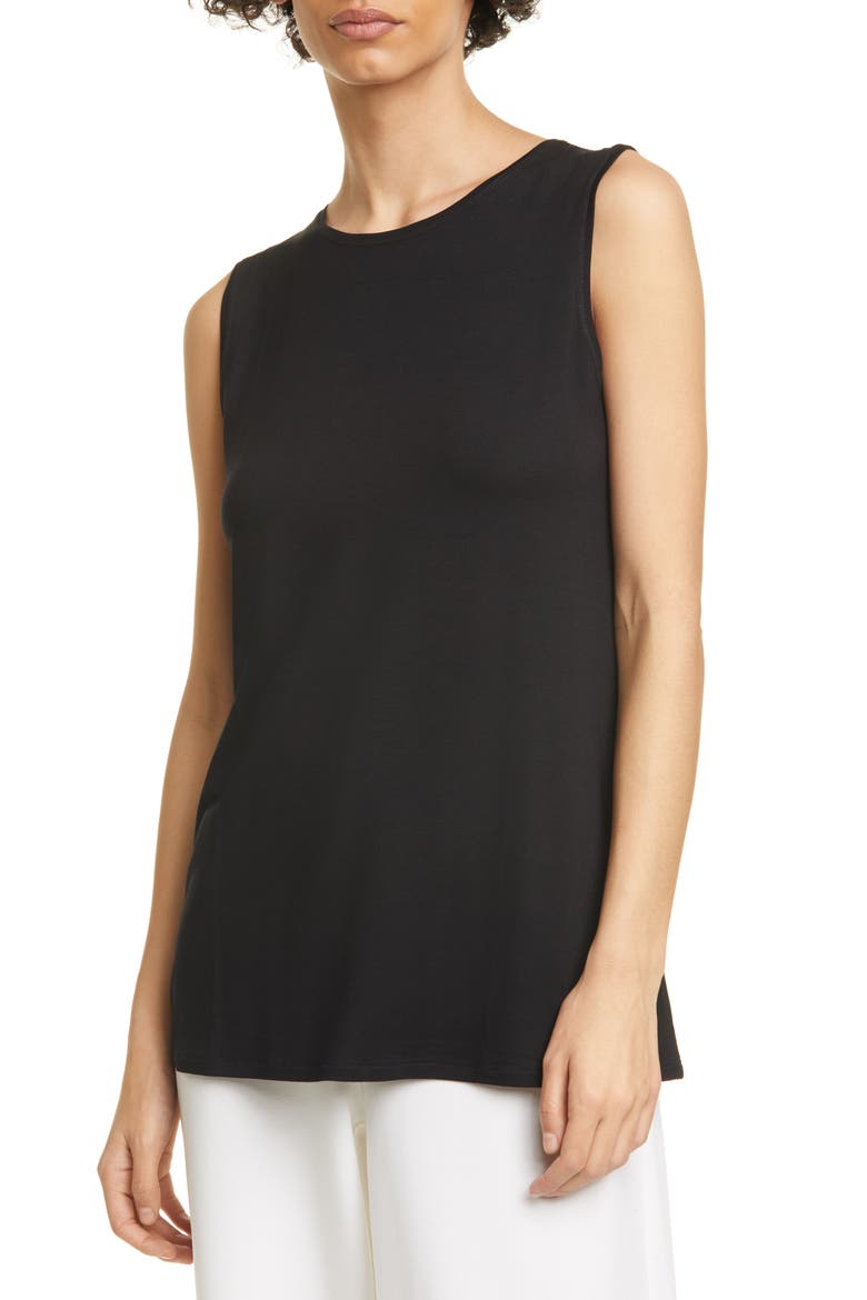 Crewneck Long Tank Top, Main, color, BLACK