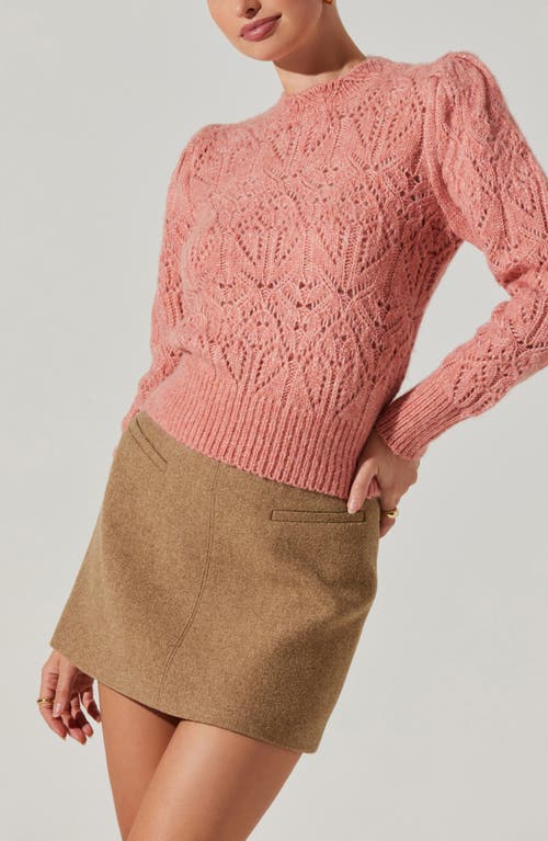 Astr The Label Evy Puff Sleeve Open Stitch Sweater In Pink
