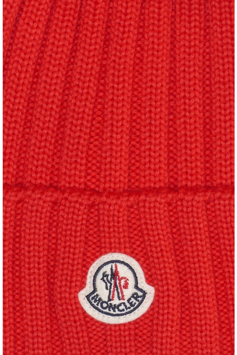 Genuine Fox Fur Pom Rib Wool Beanie, Alternate, color, RED