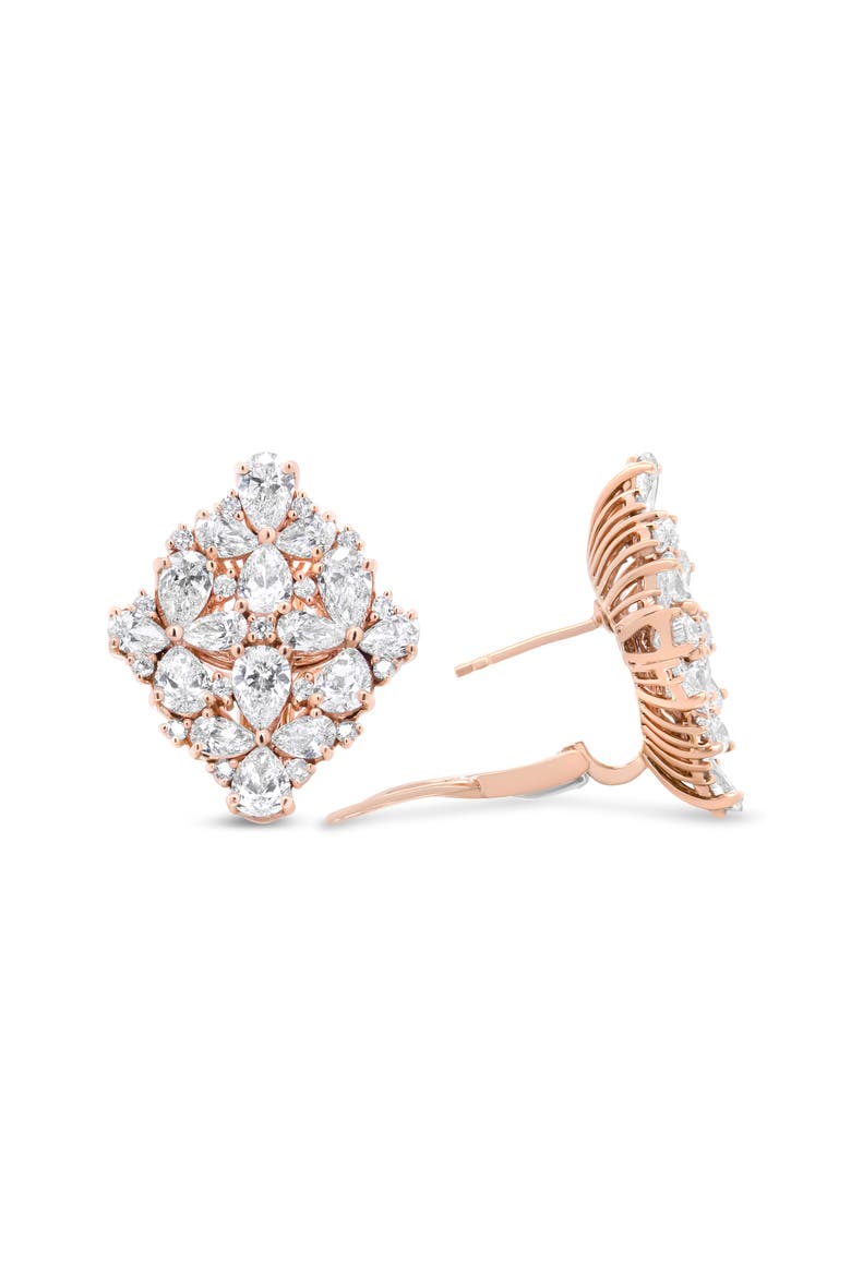 18K Rose Gold 8 1/3 Cttw Pear and Diamond Floral Cluster Earring, Alternate, color, Pink