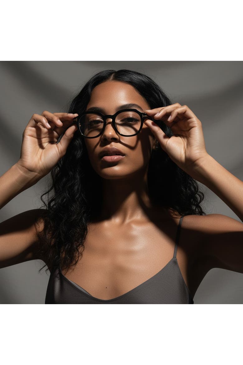 Focused 46mm Geometric Eyeglasses, Alternate, color, Obsidian Black