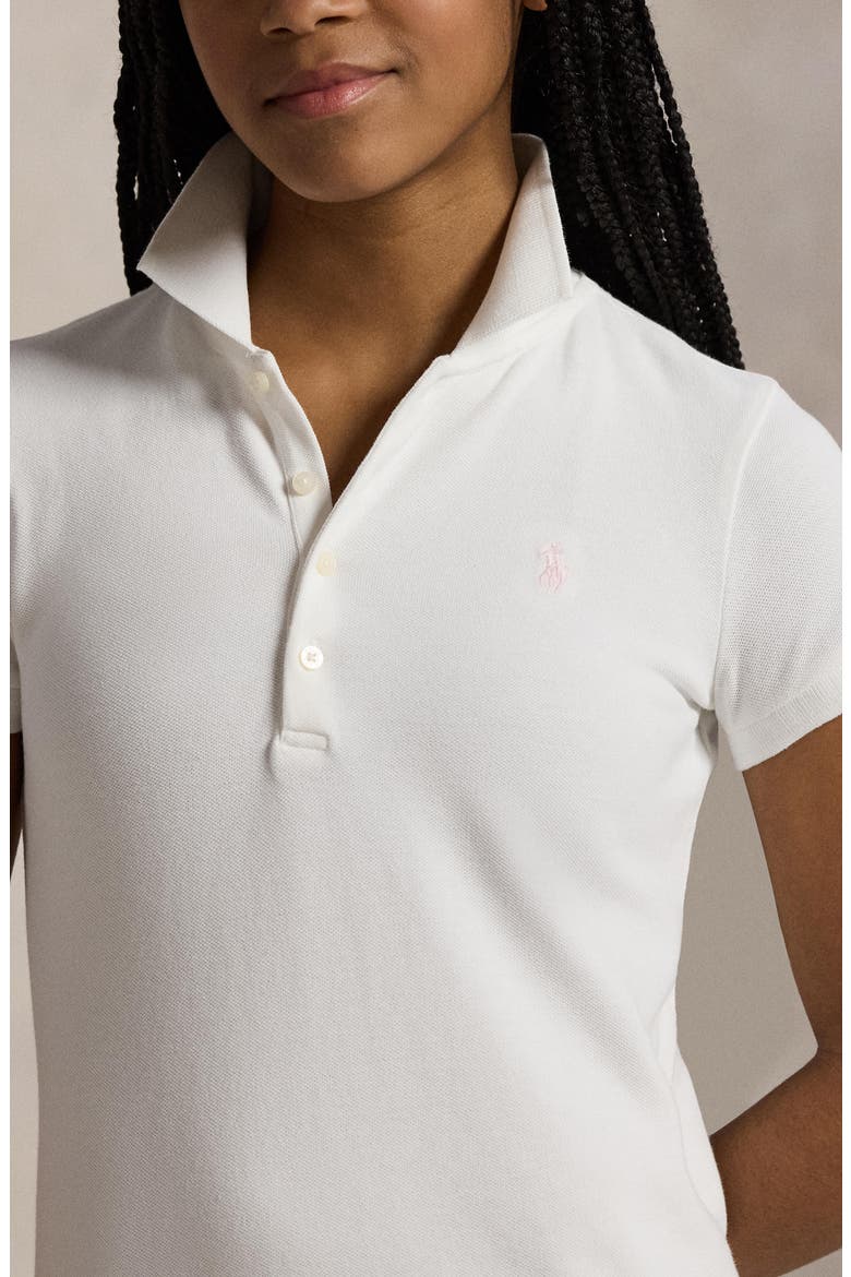 Kids' Stretch Cotton Mesh Polo Dress, Alternate, color, WHITE
