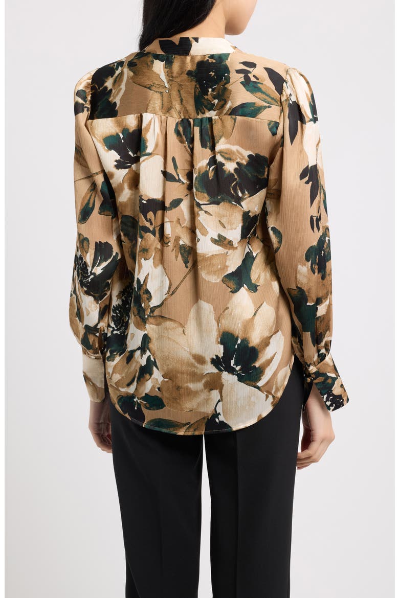 Floral Pleat Front Top, Alternate, color, LIGHT COFFEE MULTI