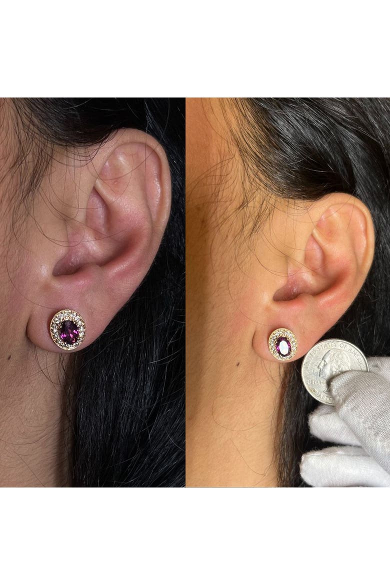 14K Rose Gold Garnet and 3/8 Cttw Diamond Halo Stud Earrings, Alternate, color, Pink