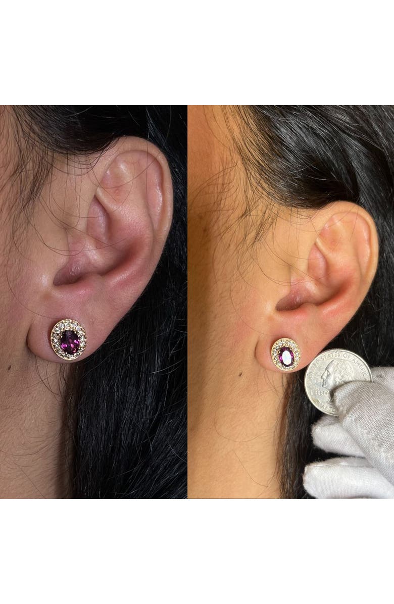 Haus of Brilliance 14K Rose Gold Garnet and 3/8 Cttw Diamond Halo Stud Earrings, Alternate, color, Pink