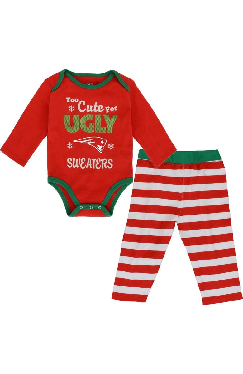 Outerstuff Girls Infant Red New England Patriots Too Cute Long Sleeve Bodysuit & Pants Set, Main, color,
