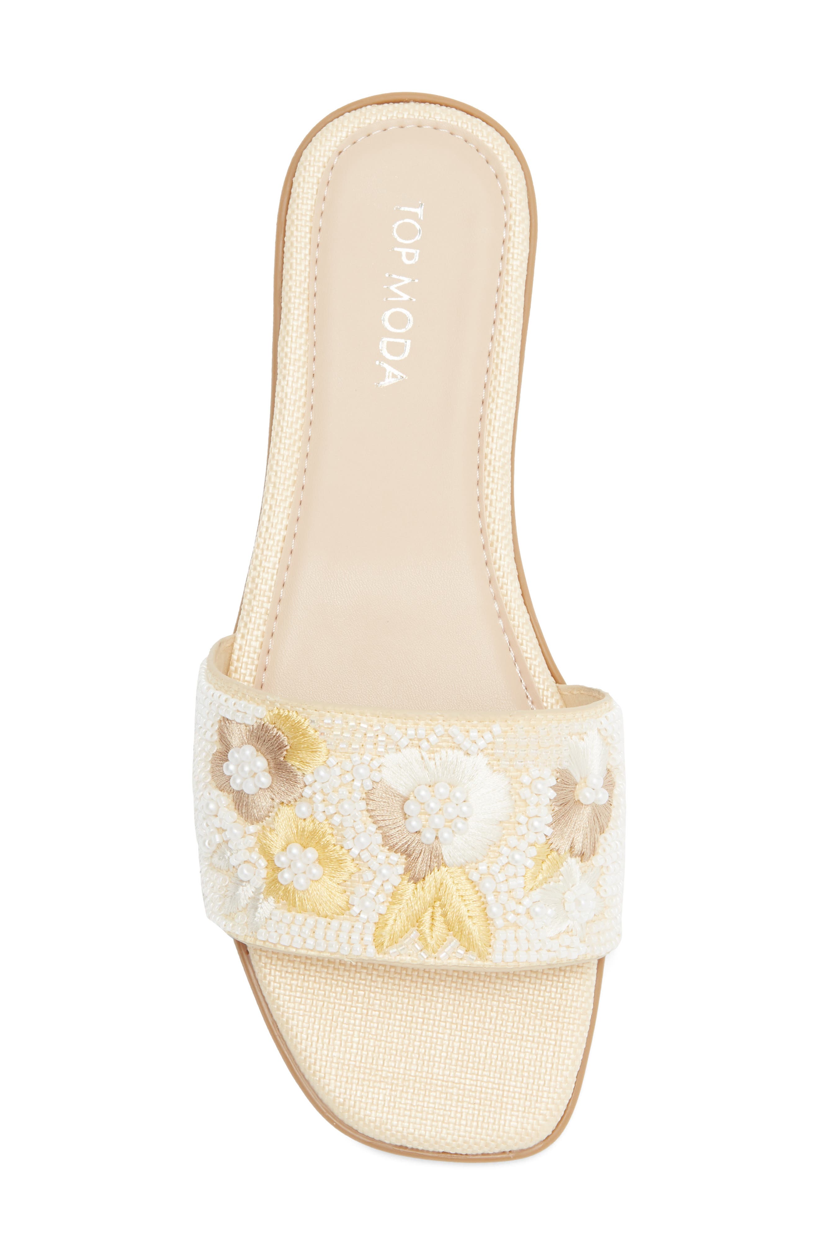 TOP MODA Rae Floral Beaded Raffia Slide Sandal, Alternate, color, Ivory Raffia