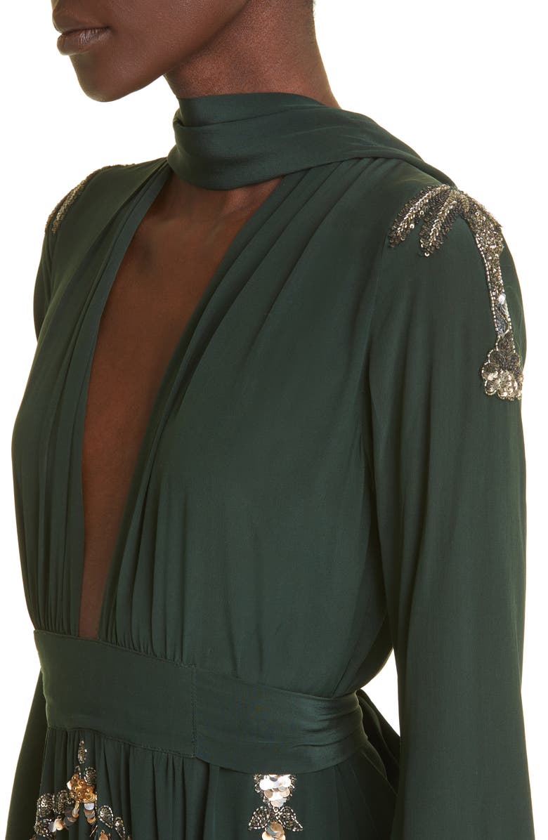 Johanna Ortiz Artistic Lifestyle Beaded Long Sleeve Silk Maxi Dress, Alternate, color, 