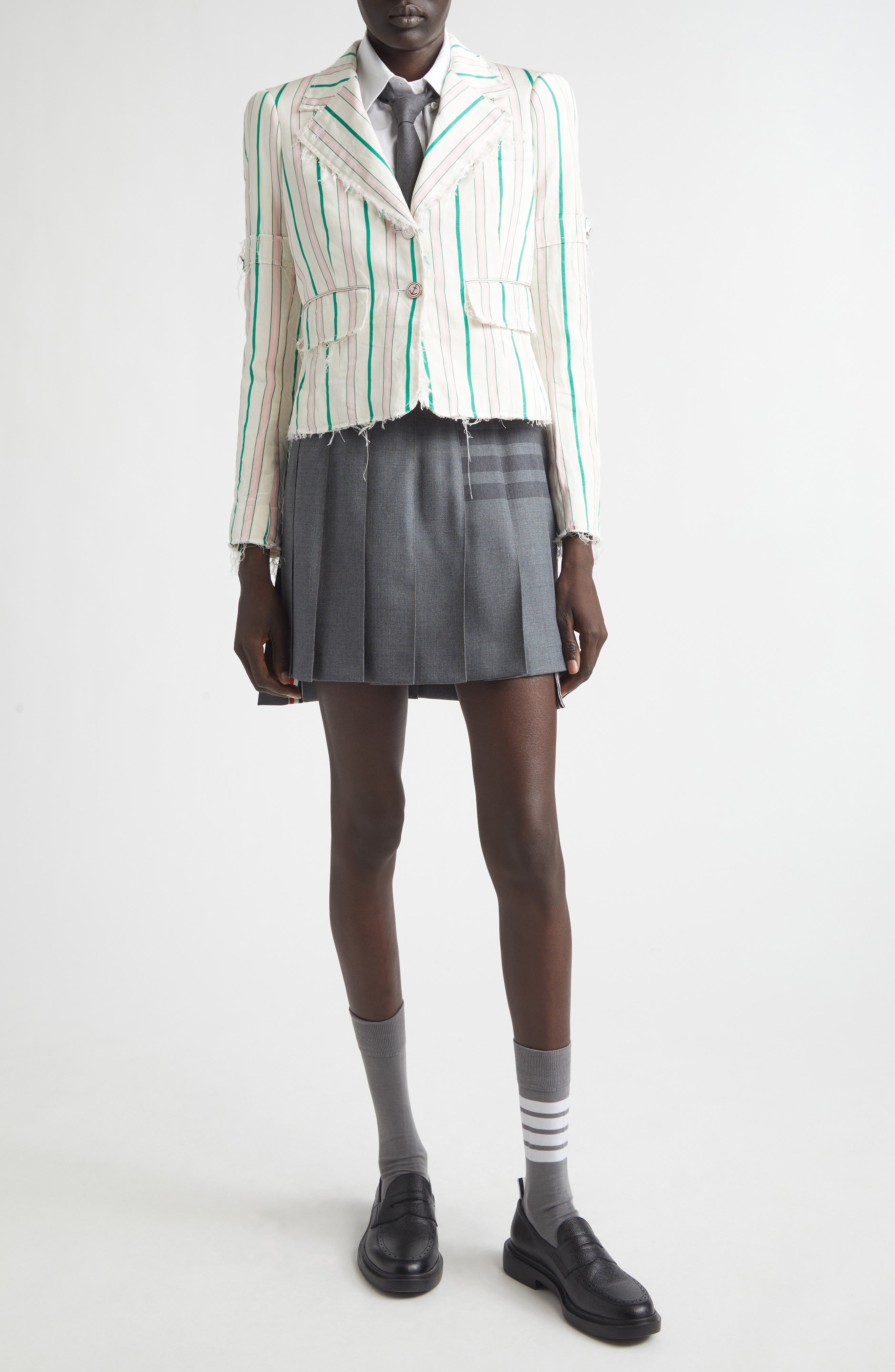 Stripe Sculpted Shoulder Silk & Cotton Jacket - image 2