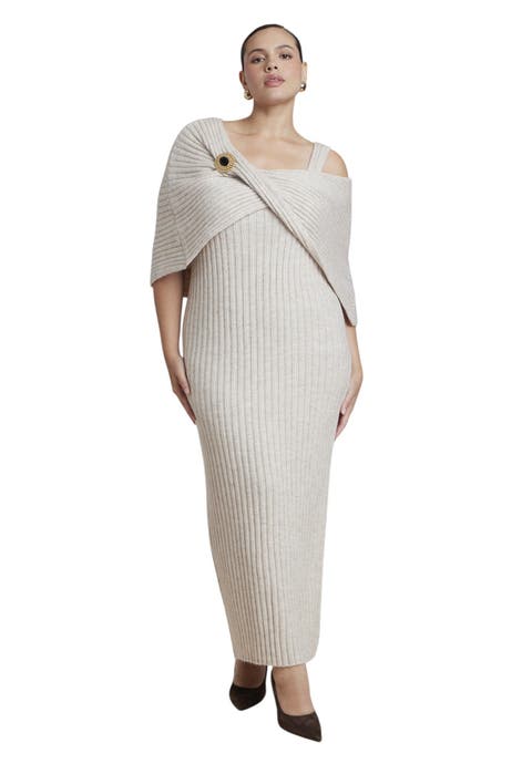 Brooch Detail Cape Sweater Midi Dress (plus)