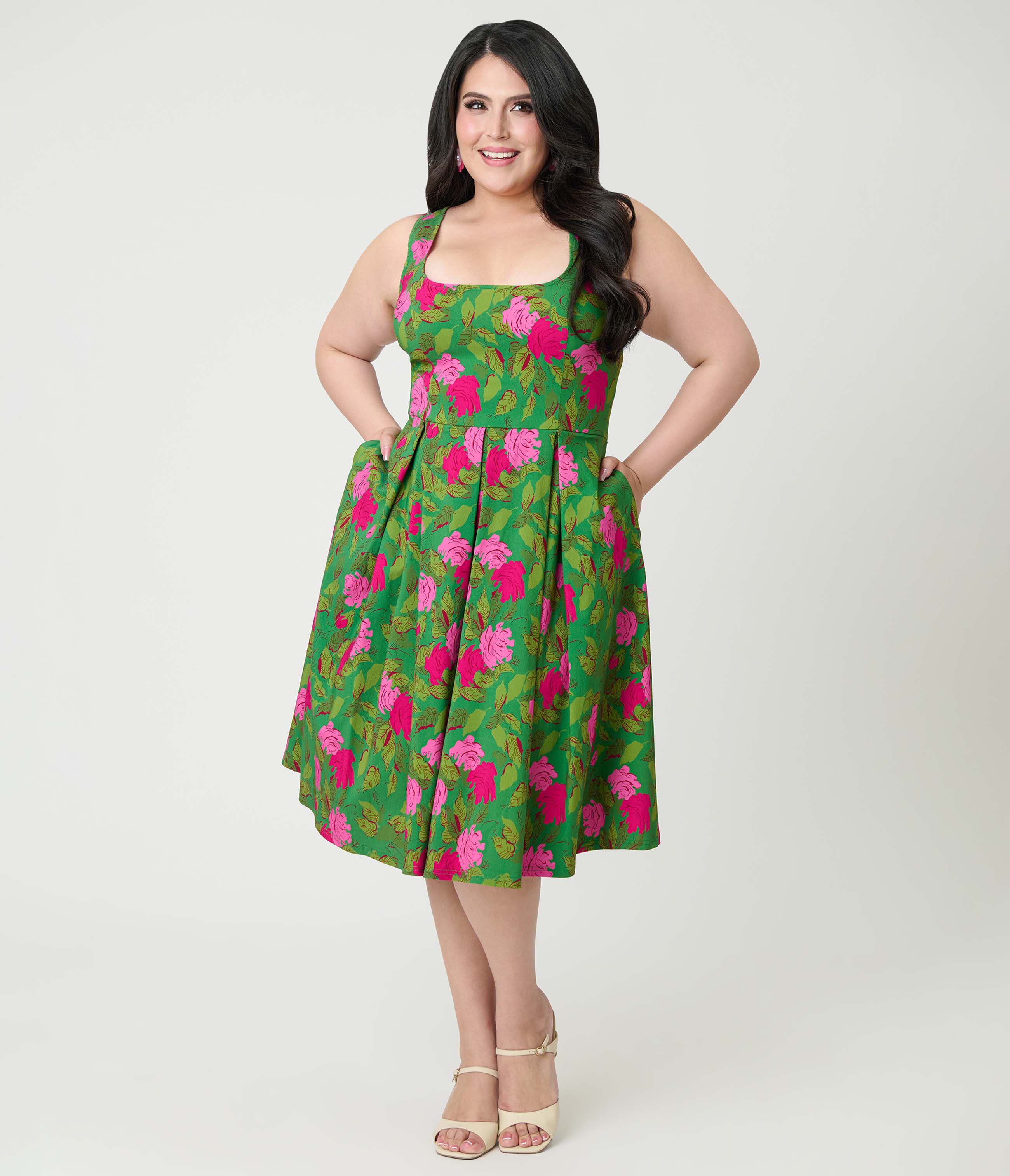 Plus Size Square Neck Pleated Swing Dress - image 3