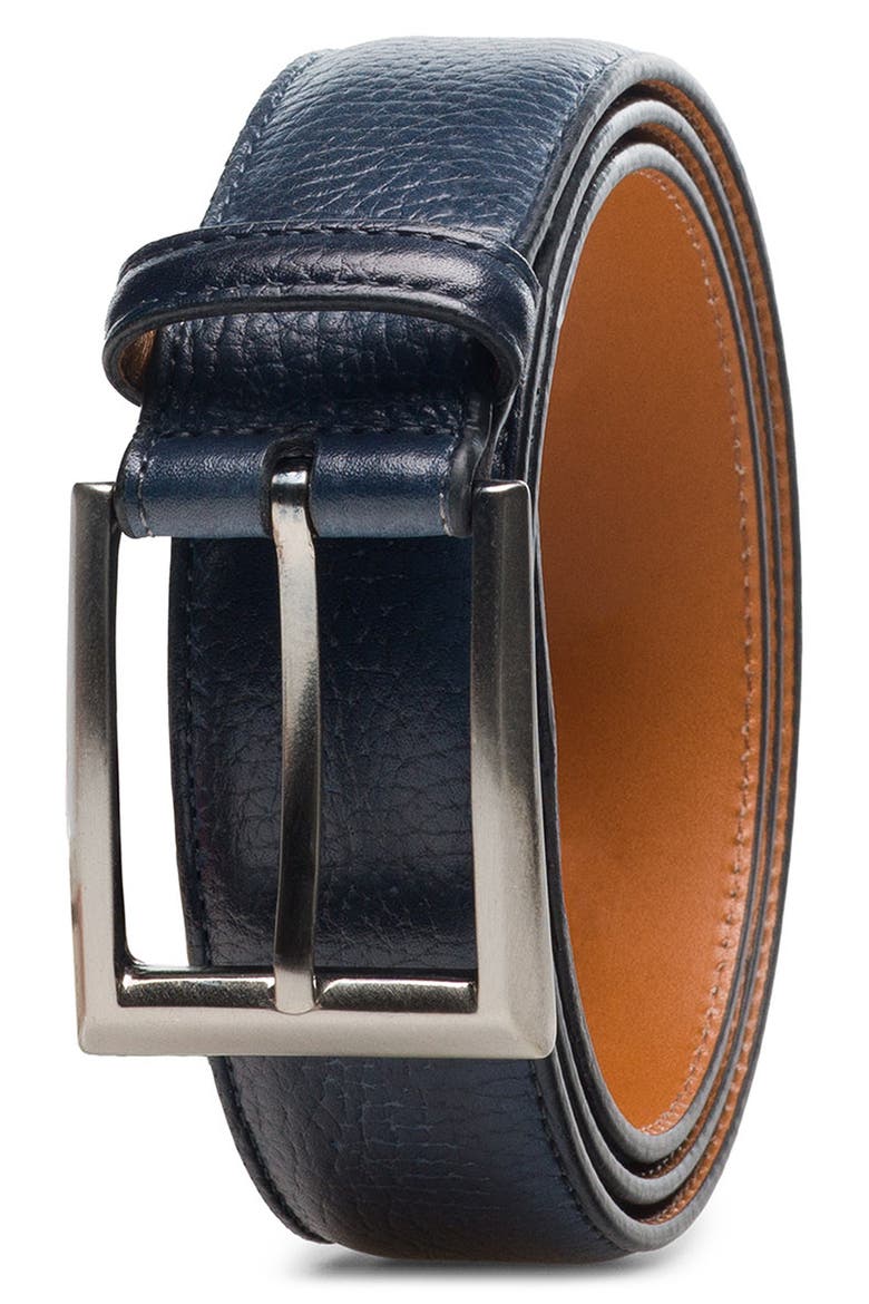 Rocas Navy Pebbled Leather Belt, Alternate, color, BLUE