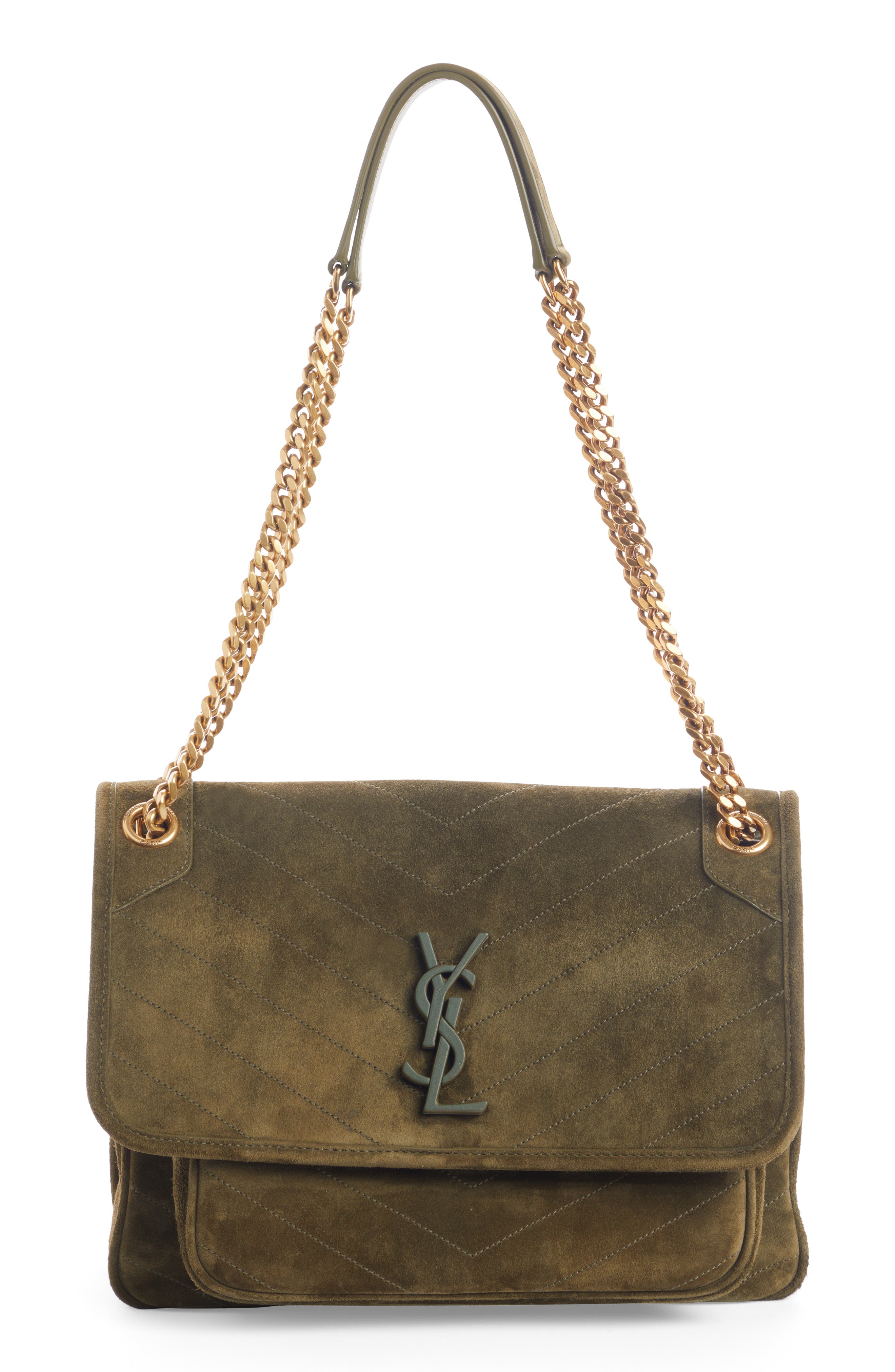 Medium Niki Suede Shoulder Bag, Main, color, LODEN GREEN