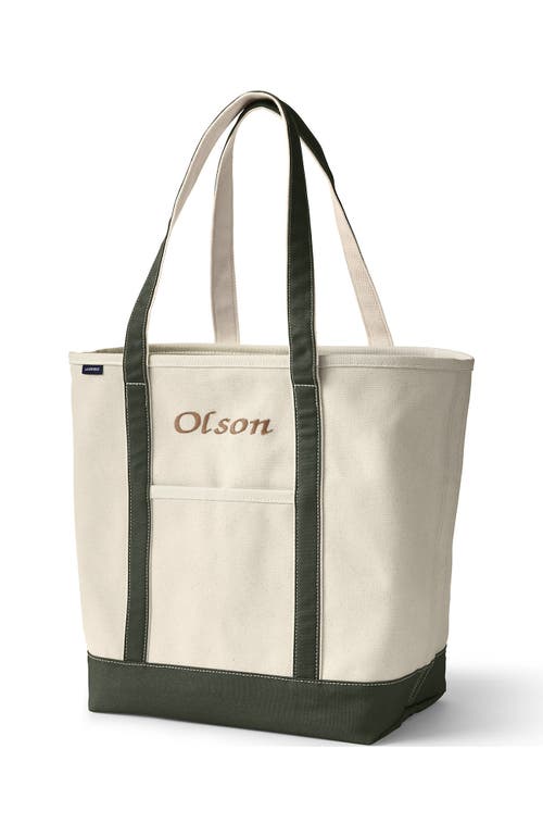 Lands' End Open Top Long Handle Canvas Tote Bag In Natural/dark Olive Green