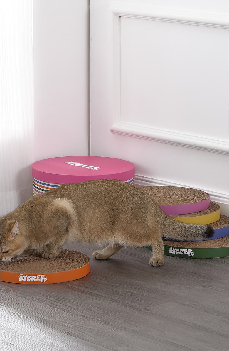 The Licker Store Kate Modern Patterned Cardboard Reversible Cat Scratcher Pad In Box with Catnip, Alternate, color, Multi