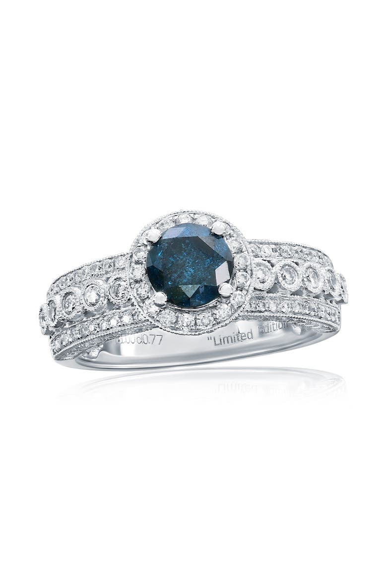 14K White Gold 1.00ct Blue Diamond & 0.77cttw Diamond Ring, Main, color, White Gold