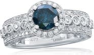 SOUZANA by Suzy Levian 14K White Gold 1.00ct Blue Diamond & 0.77cttw Diamond Ring