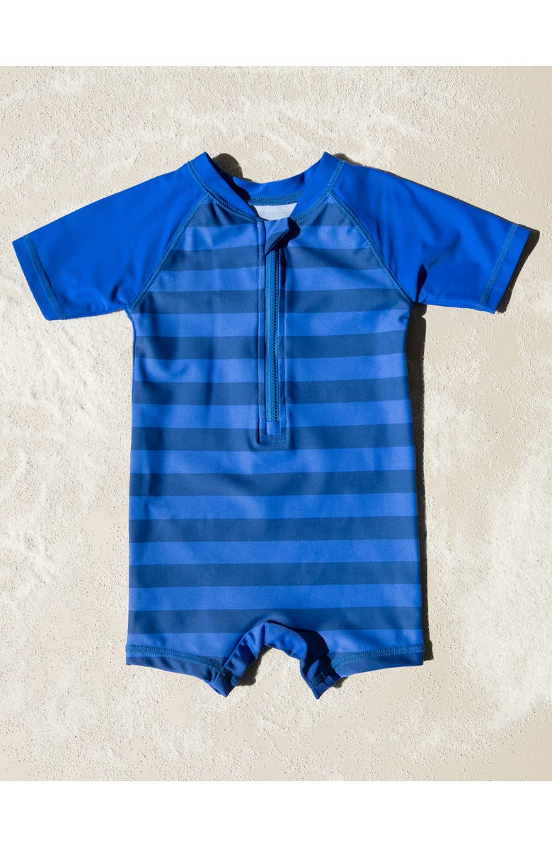 Leveret Baby One-Piece Rashguard, UPF 50+ Sun Protection Swimwear, Alternate, color, Striped Navy & Blue