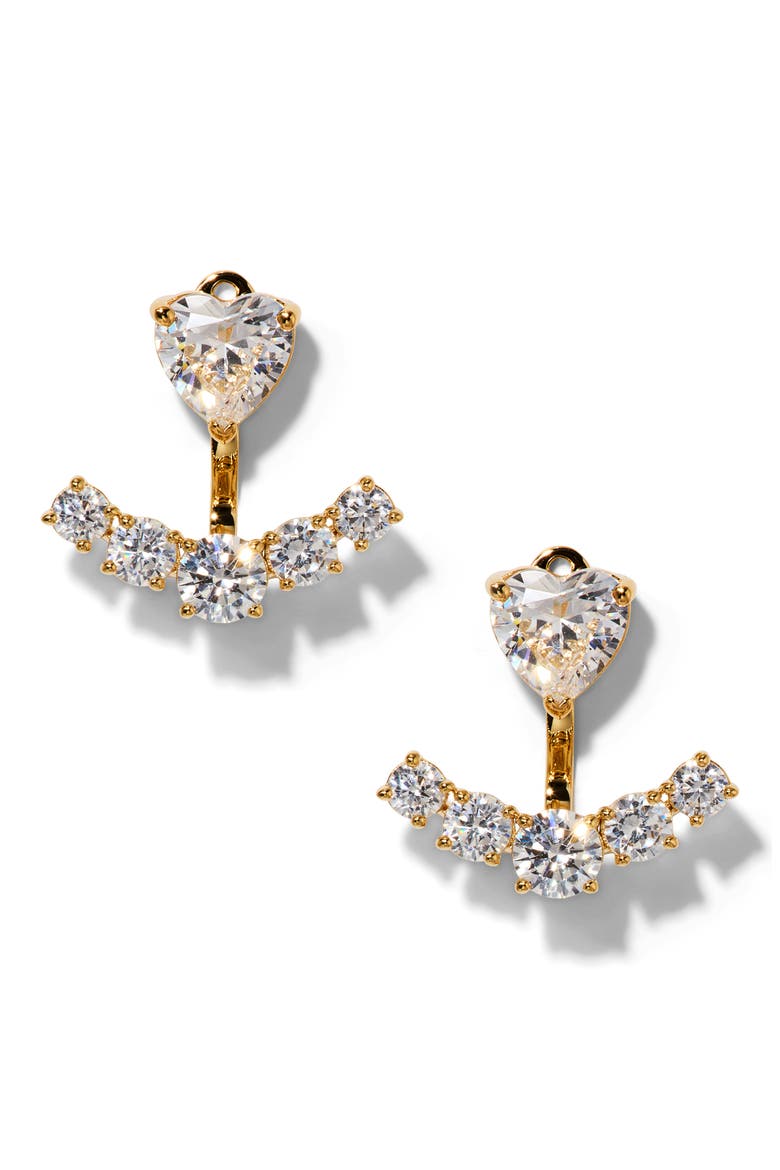 Le Bisou Cubic Zirconia Heart Ear Jacket Earrings, Main, color, GOLD