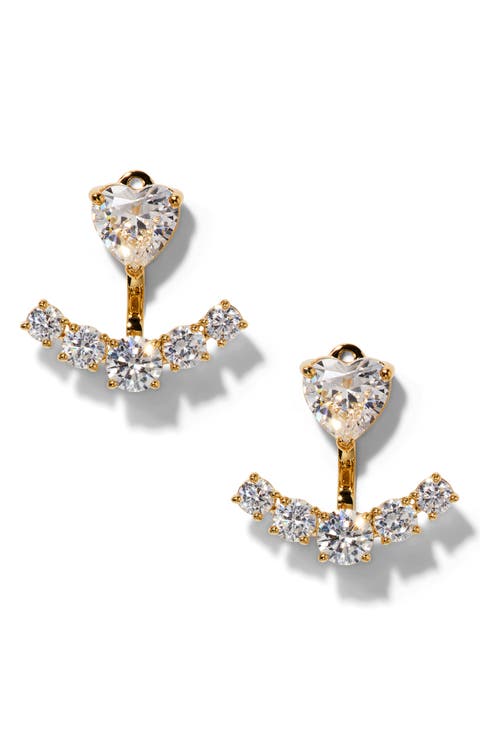 Le Bisou Cubic Zirconia Heart Ear Jacket Earrings
