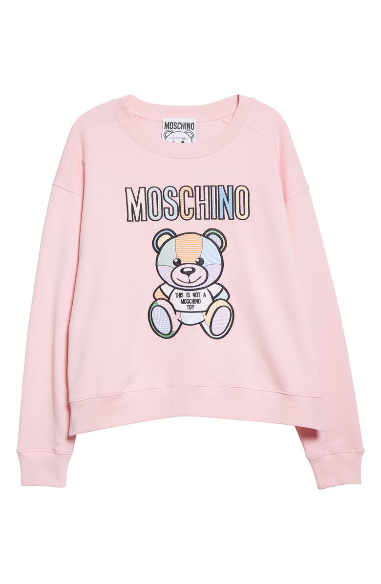 Moschino Patchwork Teddy Cotton Sweatshirt, Alternate, color, 
