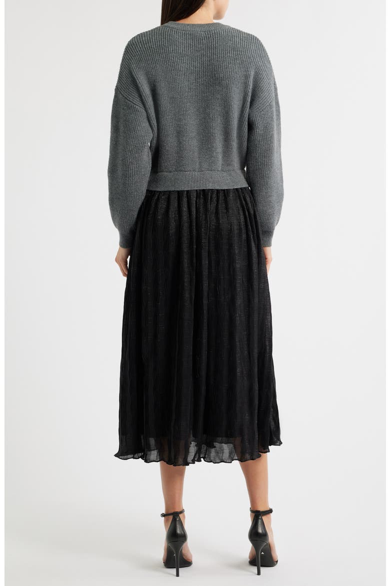 Mixed Media Embellished Long Sleeve Sweater Dress, Alternate, color, GREY/ BLACK