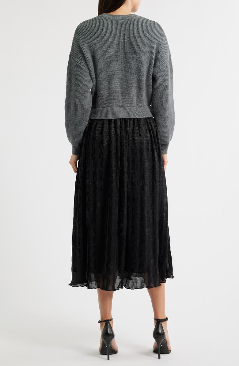 ZOE AND CLAIRE Mixed Media Embellished Long Sleeve Sweater Dress, Alternate, color, Grey/ Black