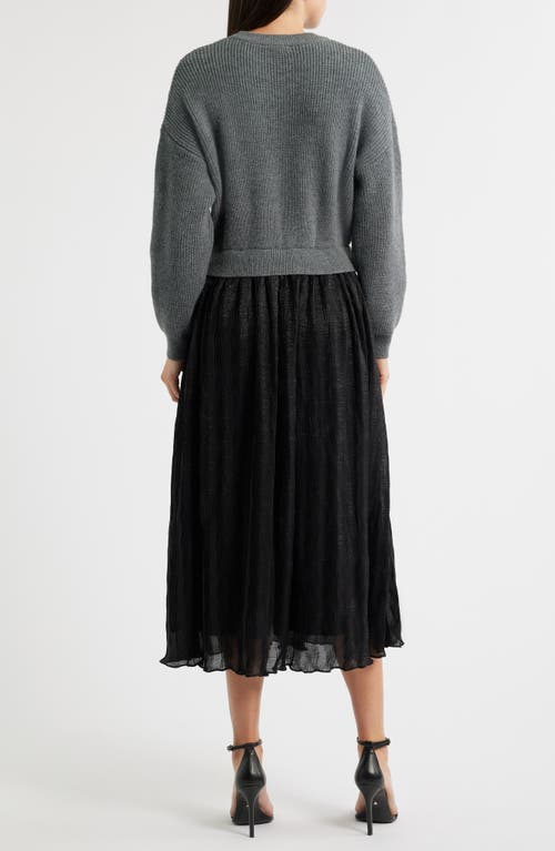Zoe And Claire Mixed Media Embellished Long Sleeve Sweater Dress In Animal Print
