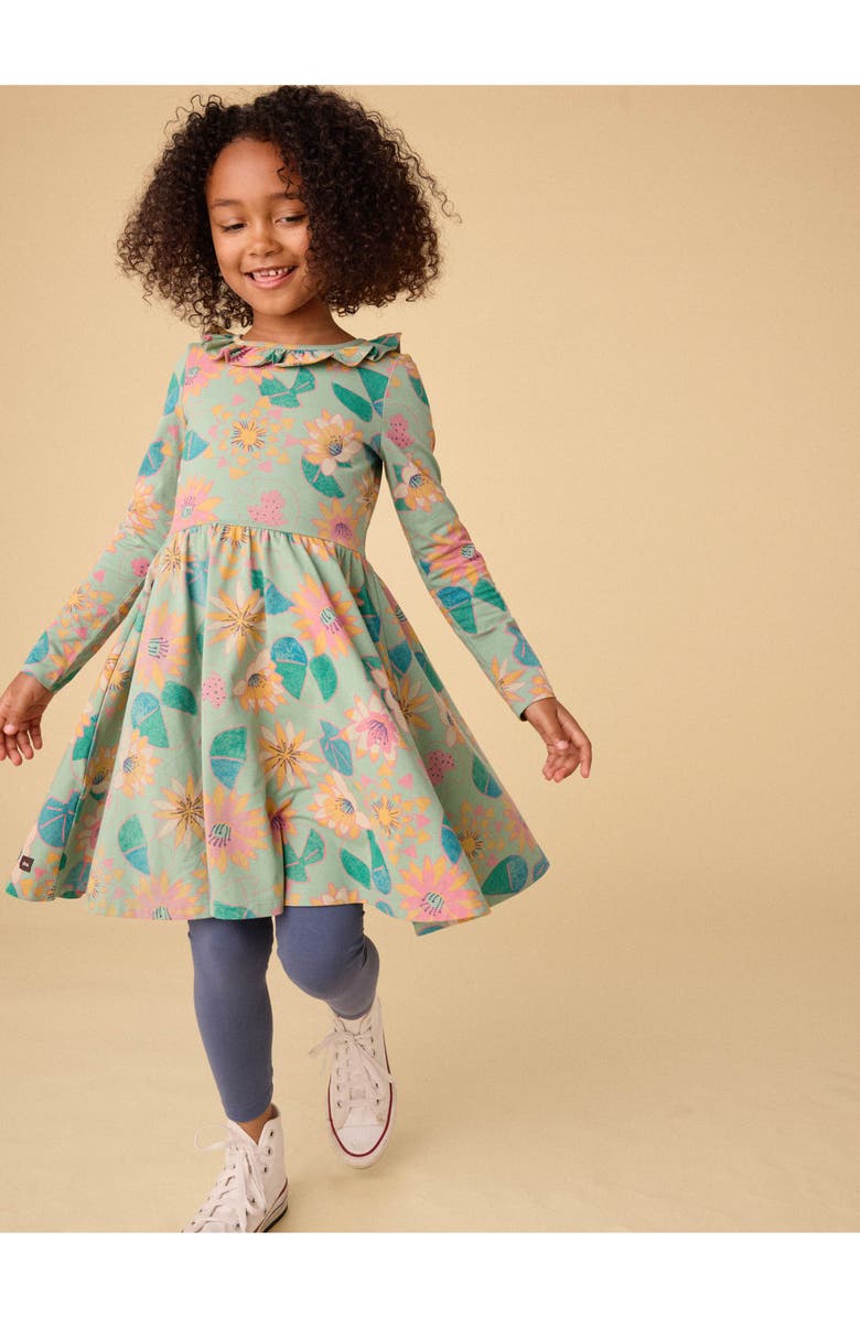 Tea Collection Ruffle Collar Ballet Dress, Alternate, color, Chalk Water Lillies