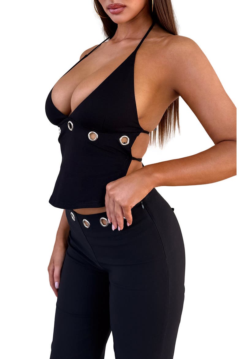 Marren Button Halter Top, Alternate, color, BLACK