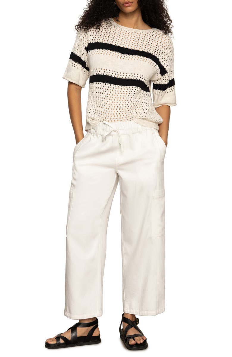 Sanctuary Stripe Open Stitch Elbow Sleeve Cotton Sweater, Alternate, color,