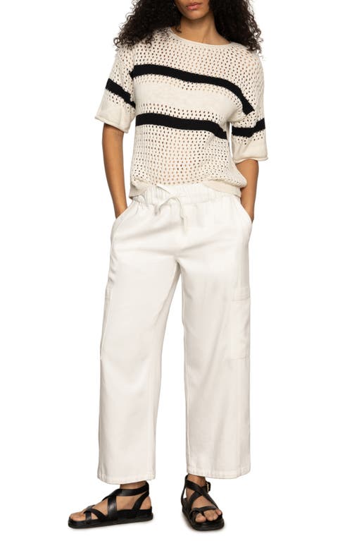 Sanctuary Stripe Open Stitch Elbow Sleeve Cotton Sweater