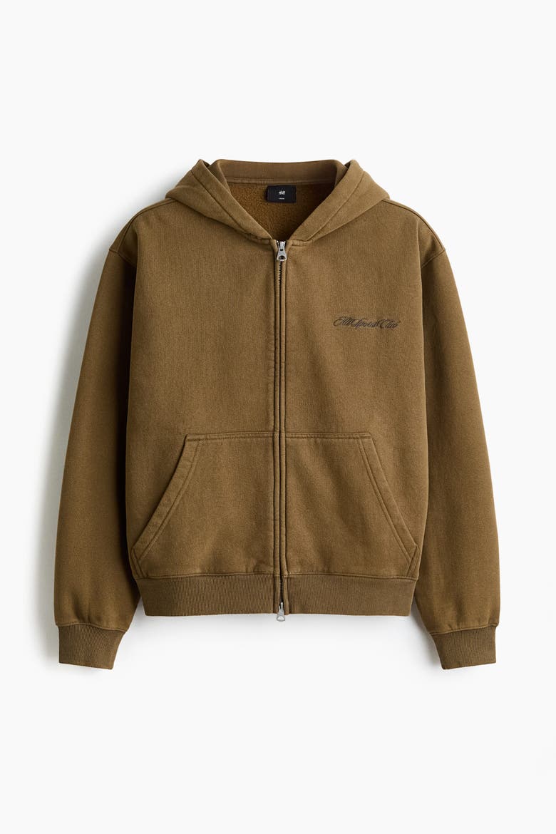 Loose Fit Zip-through Hoodie, Alternate, color, Khaki green