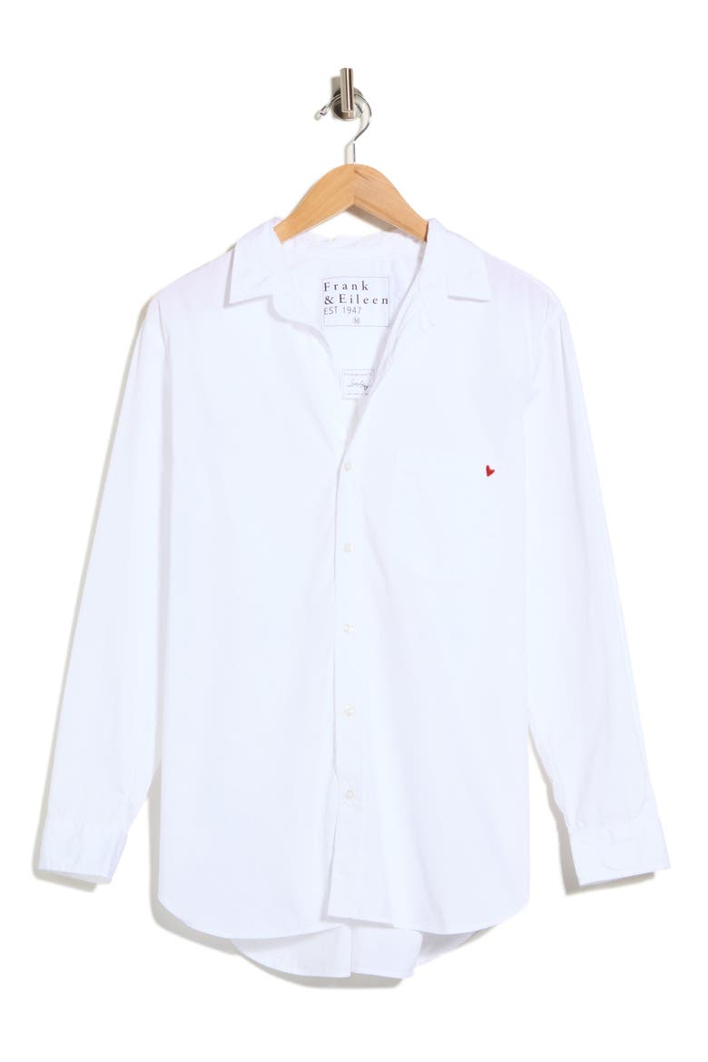 Boyfriend Button-Up Shirt, Main, color, WHITE/ SOLID RED HEART