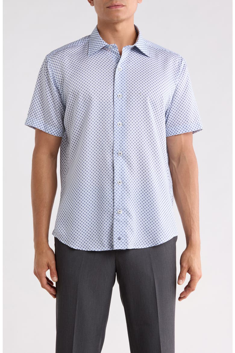 Floral Print Short Sleeve Shirt, Main, color, WHITE/ NAVY