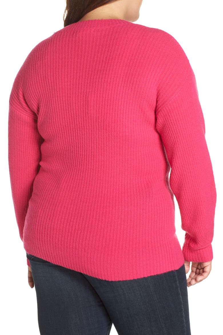 Pleat Sleeve Sweater, Alternate, color, HOT PINK