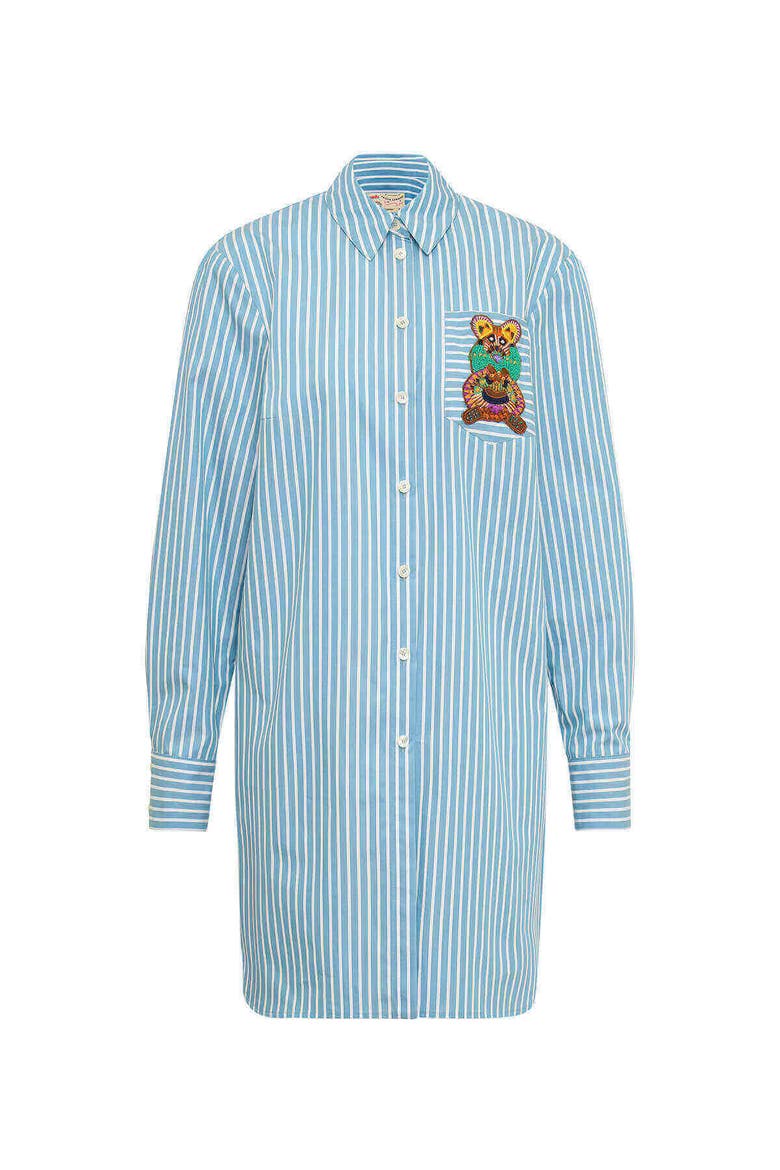 Striped Long Shirt With Silk Back, Main, color, Steel